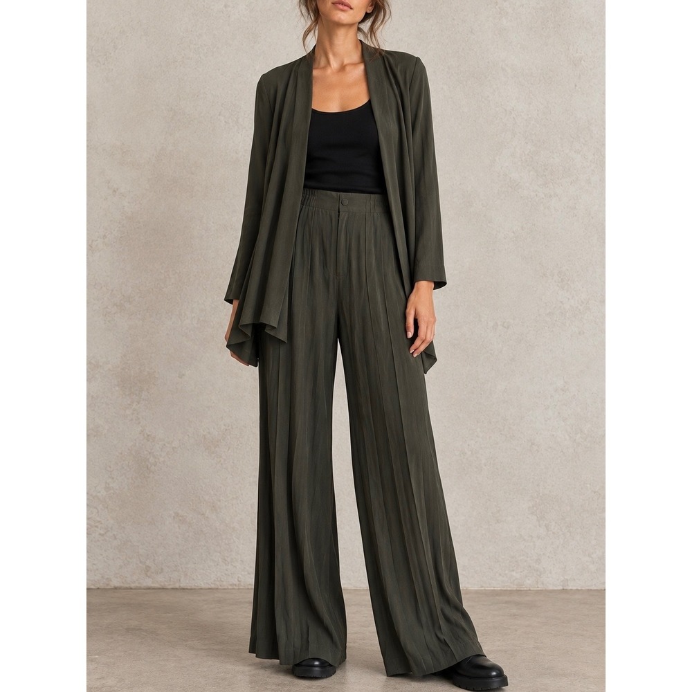 BABETTE SF Accordion Pleated Wide Leg Pants & Draped Jacket 2 Piece Set L/XL